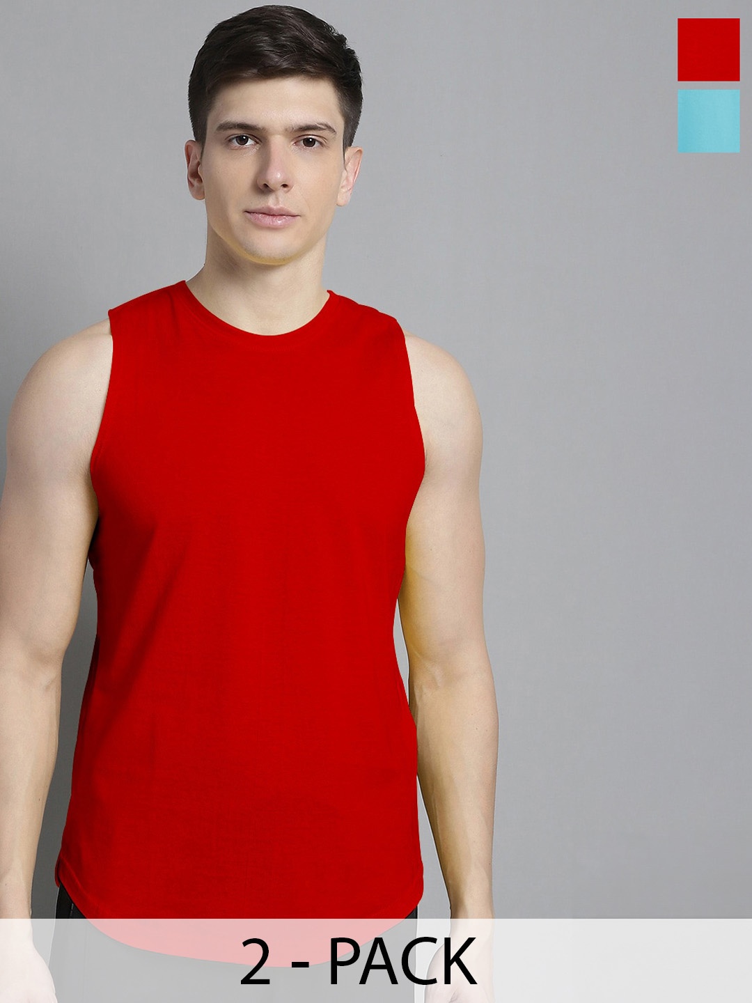 

FBAR Pack Of 2 Pure Cotton Bio-Wash Sleeveless Innerwear Vests1011FBAE-03-20-XS, Red