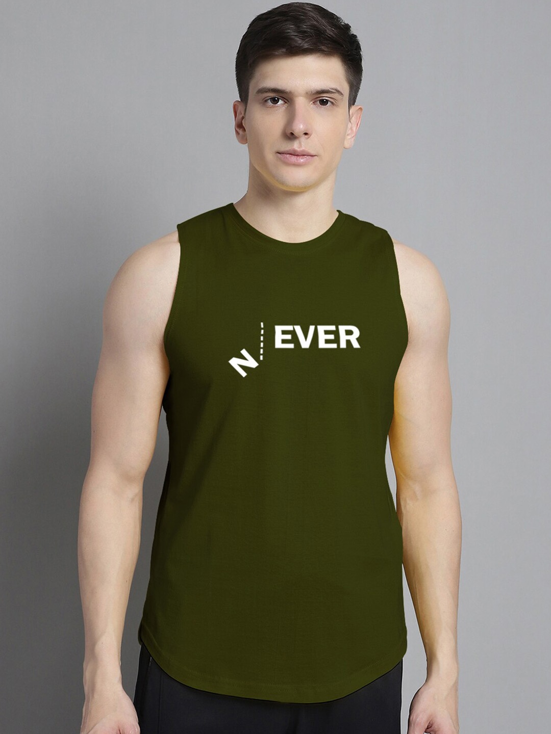 

FBAR Printed Sleeveless Pure Cotton Sleeveless Gym Vest, Olive