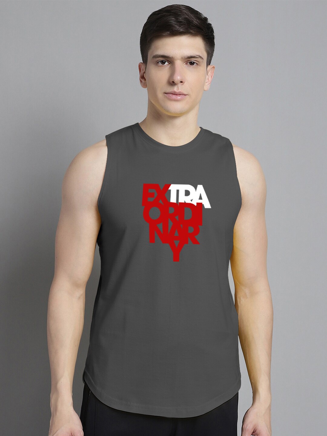 

FBAR Typhography Printed Pure Cotton Sleeveless Skin Friendly Innerwear Vest, Grey
