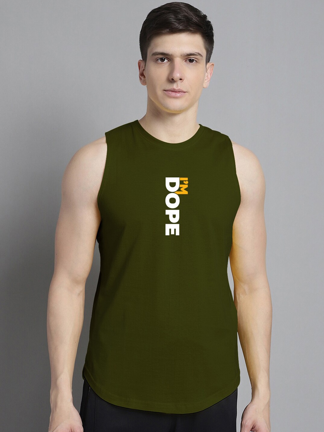 

FBAR Printed Pure Cotton Bio-Wash Gym Vest, Olive