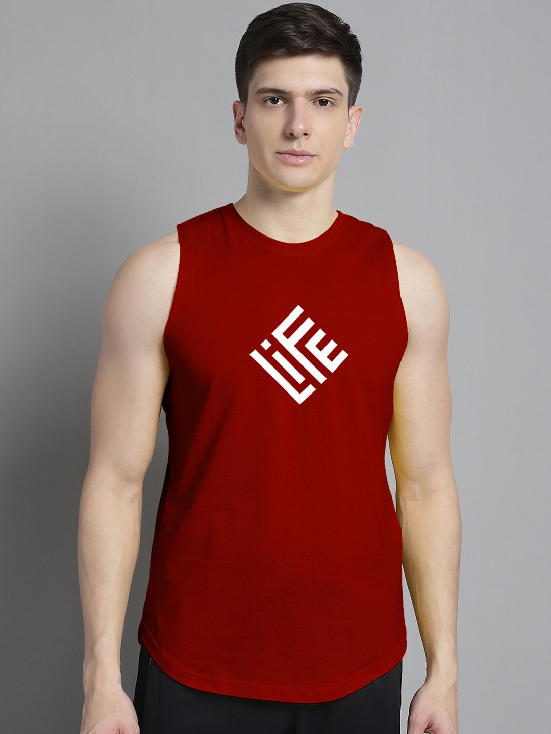 

FBAR Graphic Printed Pure Cotton Sleeveless Innerwear Vest, Maroon
