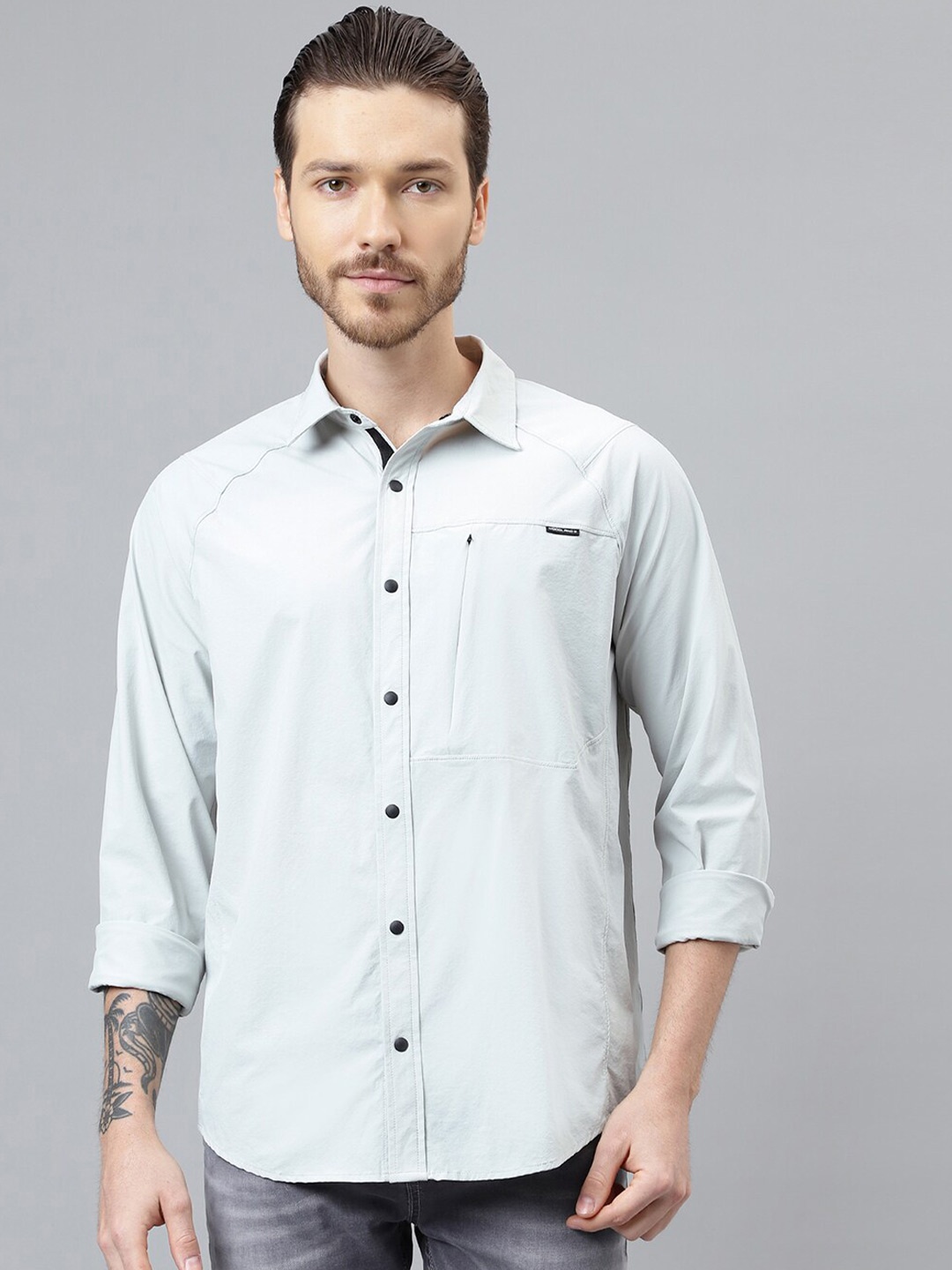 

Woodland Raglan Sleeves Casual Shirt, Grey