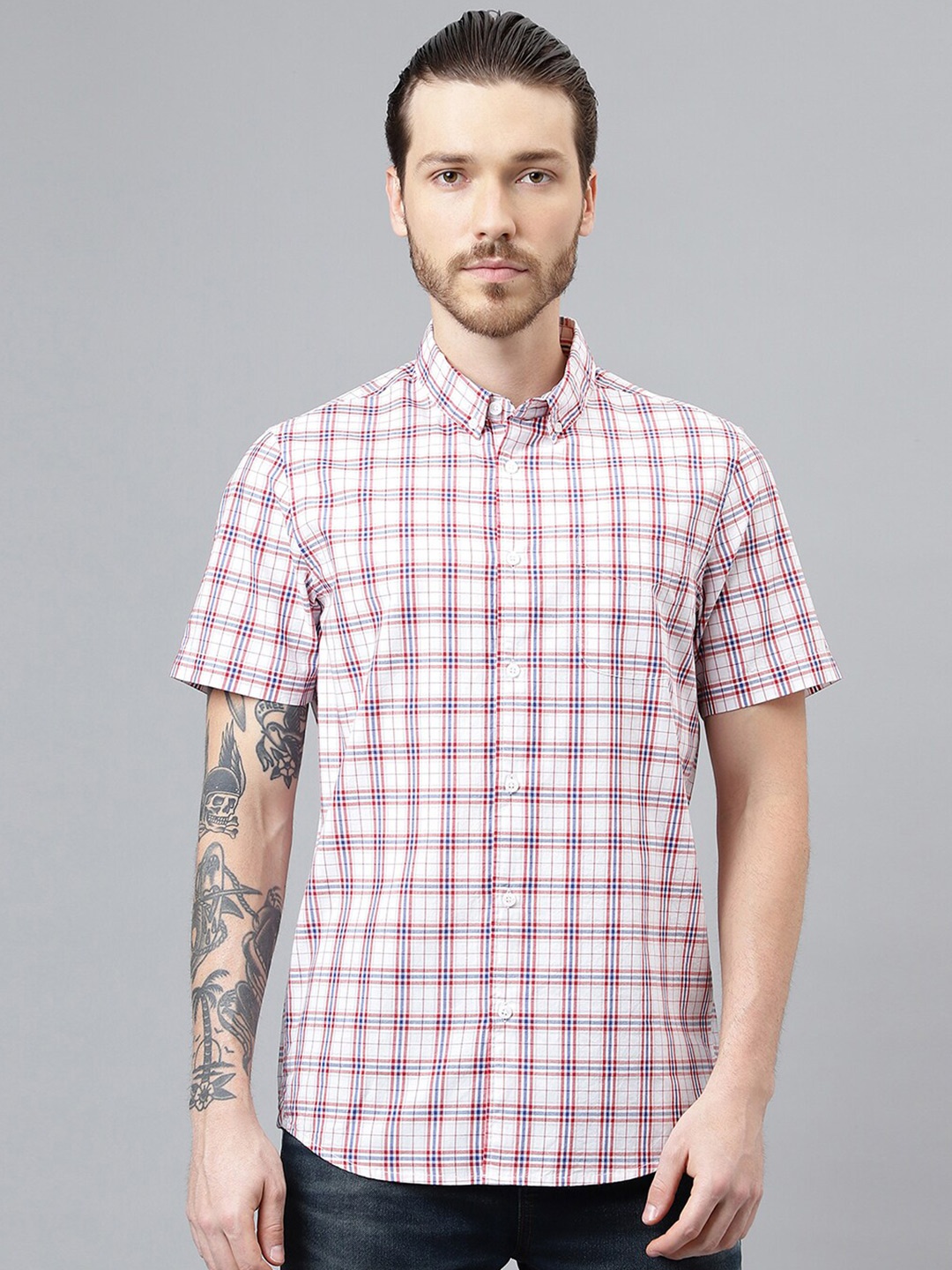 

Woodland Gingham Checks Checked Pure Cotton Casual Shirt, White