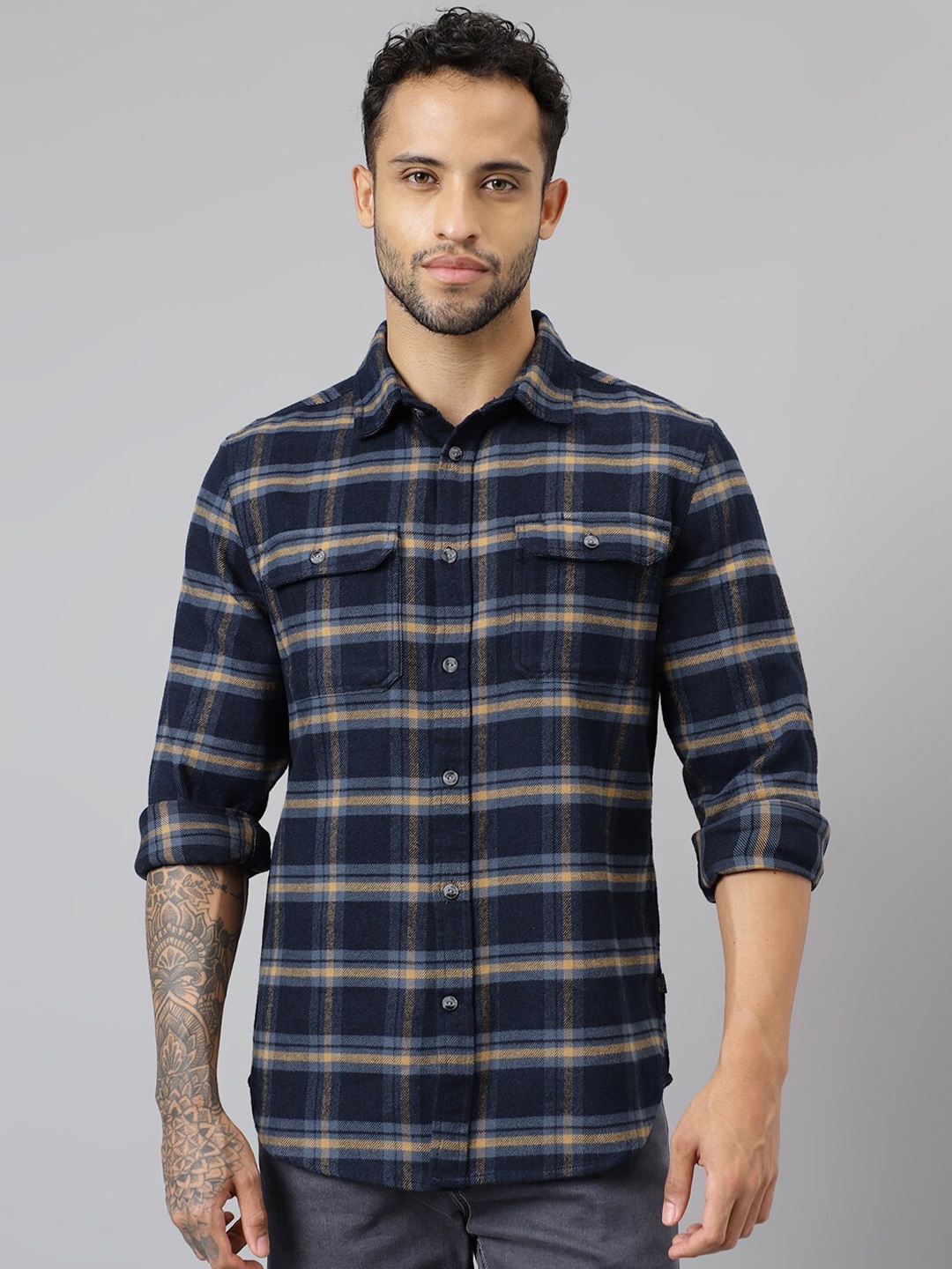 

Woodland Buffalo Checked Pure Cotton Flannel Casual Shirt, Charcoal