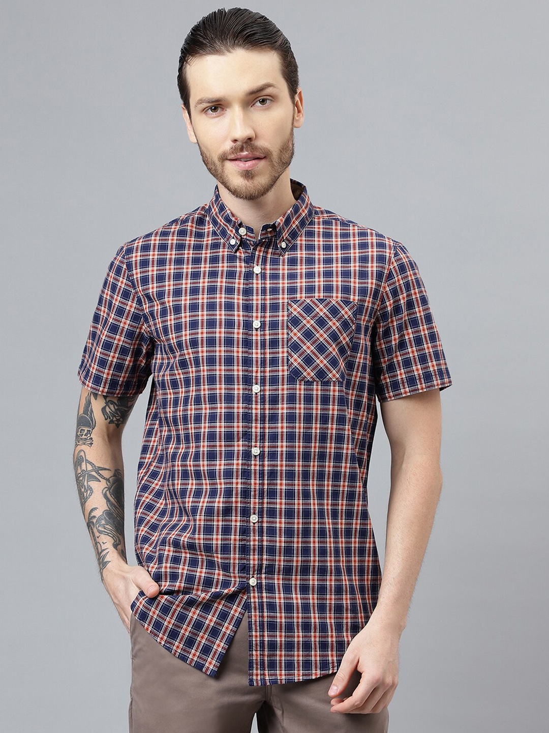 

Woodland Tartan Checked Button-Down Collar Pure Cotton Casual Shirt, Brown