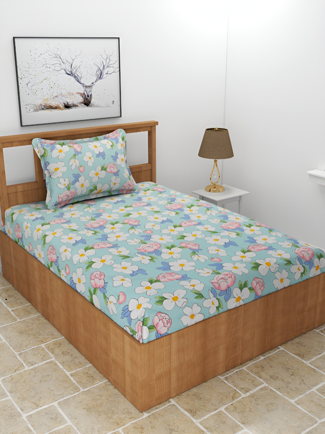 

BREVARD Blue Daisy Printed 210 TC Single Bedsheet With 1 Pillow Cover