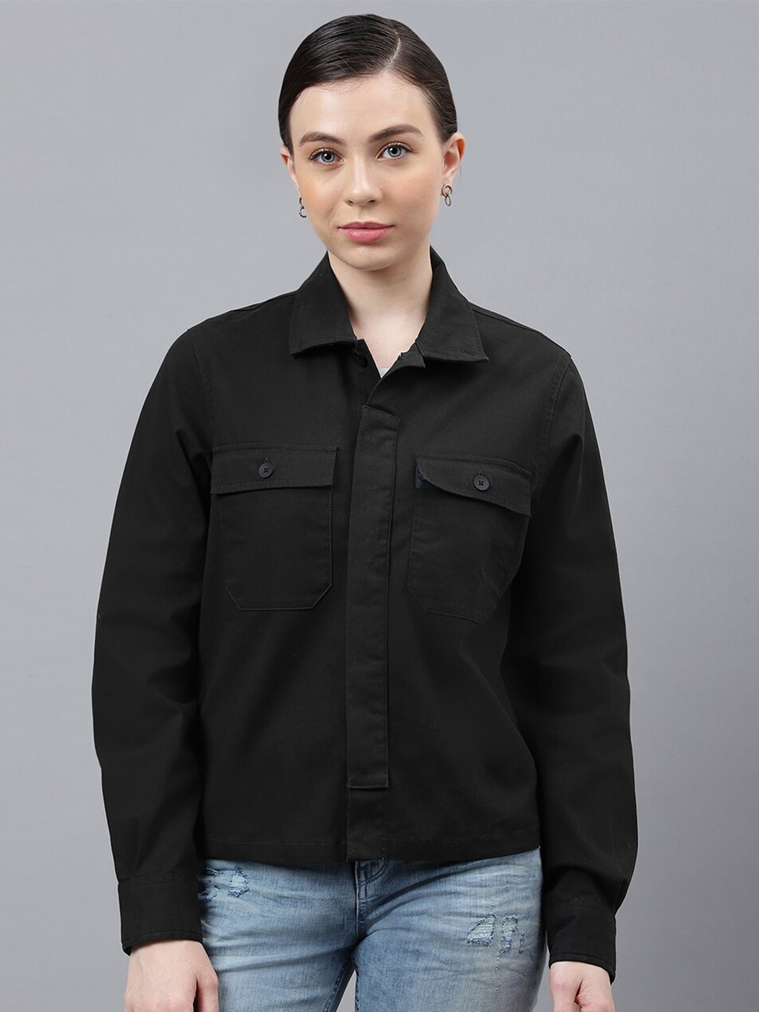 

Woods Spread Collar Long Sleeves Casual Shirt, Black
