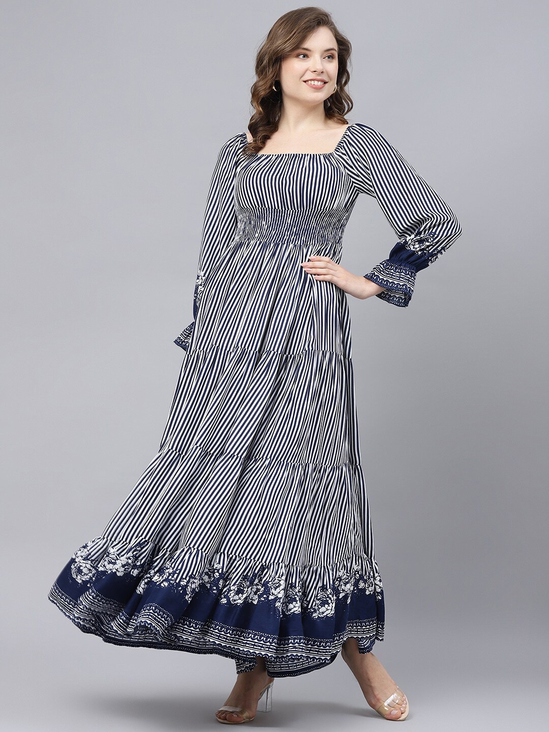 

DEEBACO Striped Square Neck Maxi Dress, Navy blue