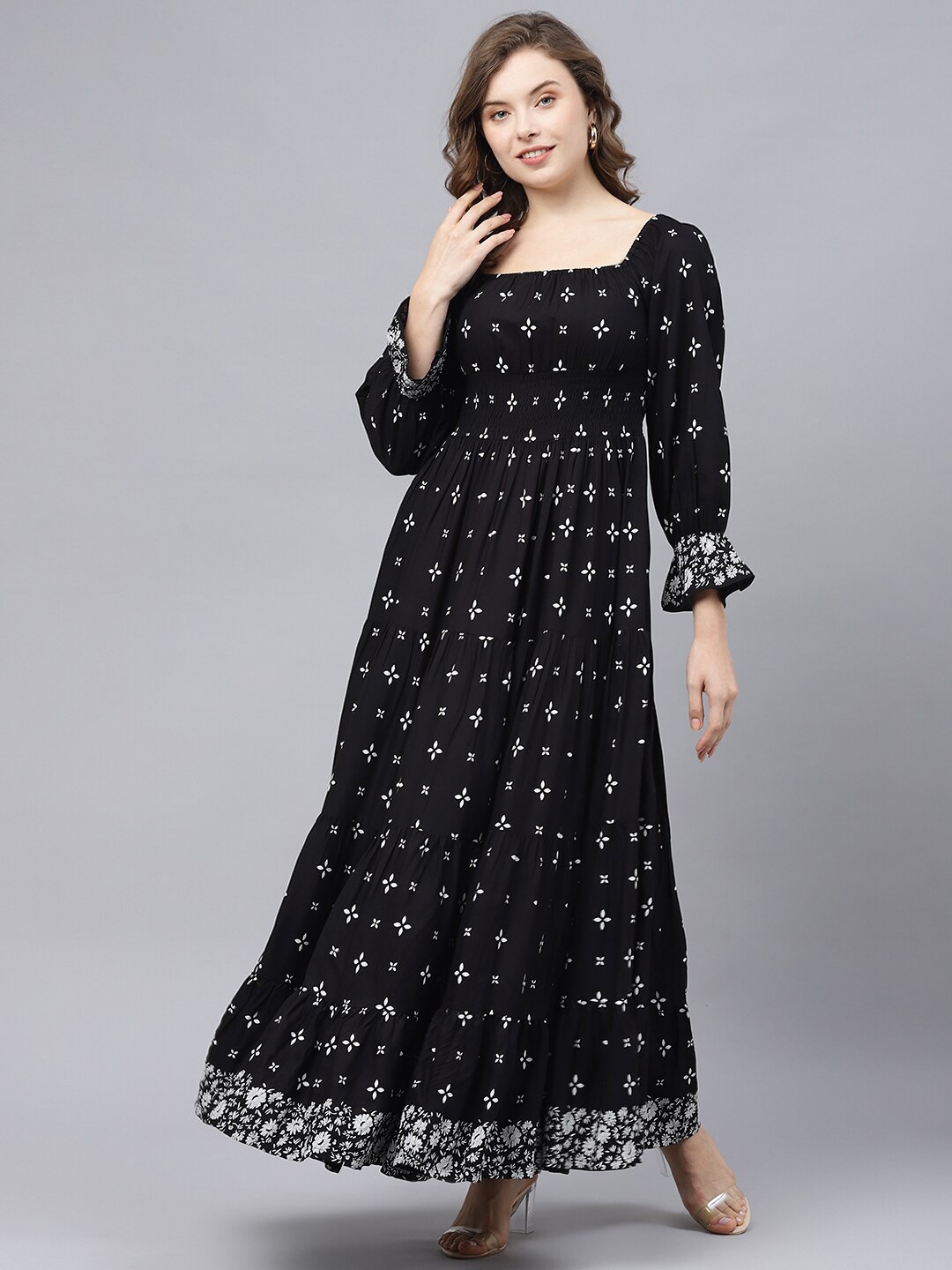 

DEEBACO Tie & Dye Rayon Square Neck Maxi Dress, Black
