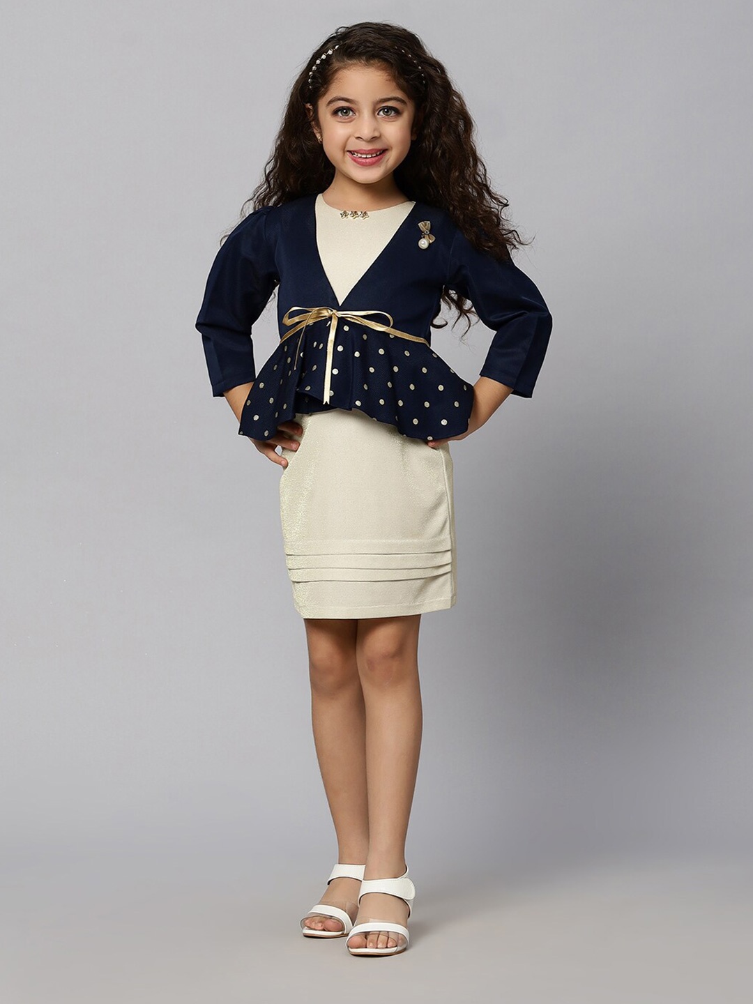 

Macwin Girls Sleeveless Tie Up Sheath Dress & Jacket, Gold
