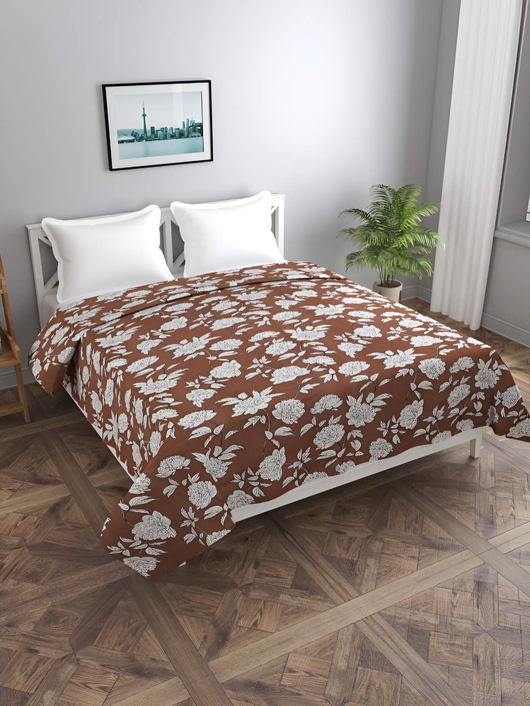 

BREVARD Brown & White Floral Printed Double Bed Duvet Cover