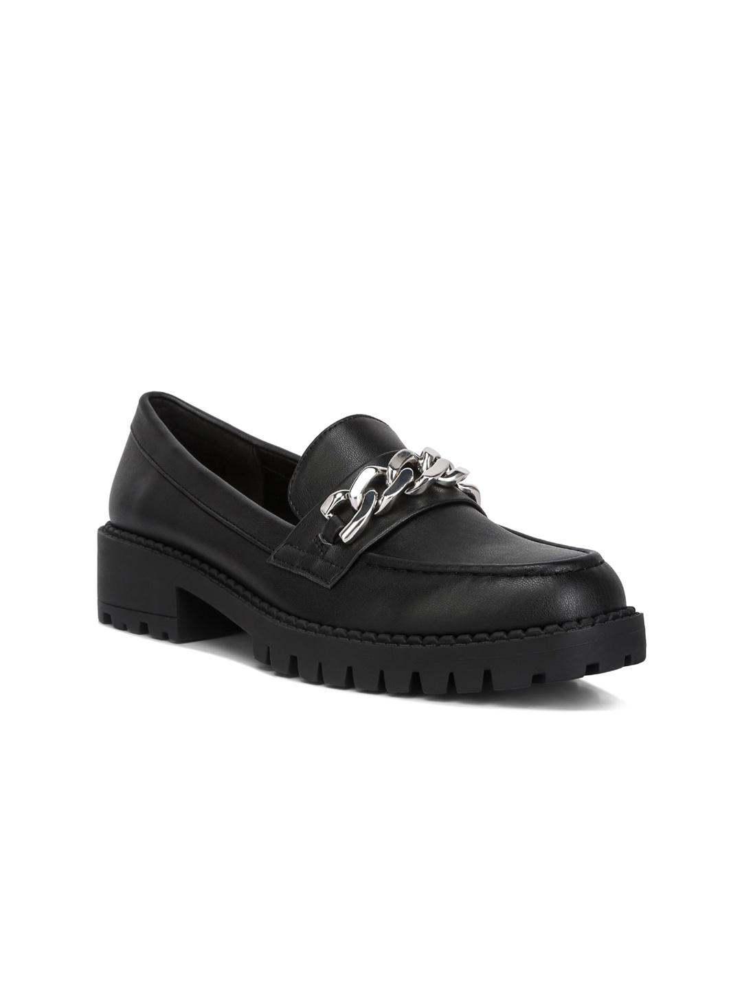 

London Rag Women Embellished Chunky Heeled Loafers, Black