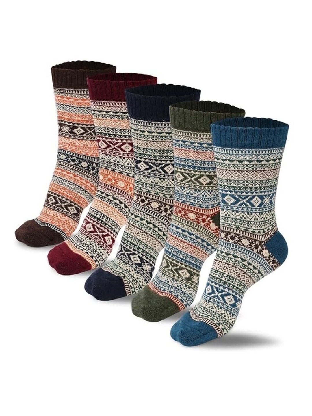 

EL REGALO Pack Of 5 Patterned Calf-Length Socks, Blue
