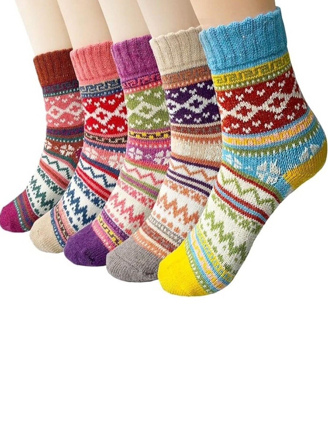 

EL REGALO Pack Of 5 Patterned Calf-Length Socks, Yellow