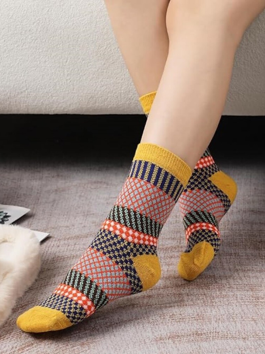 

EL REGALO Pack Of 5 Patterned Calf-Length Socks, Blue