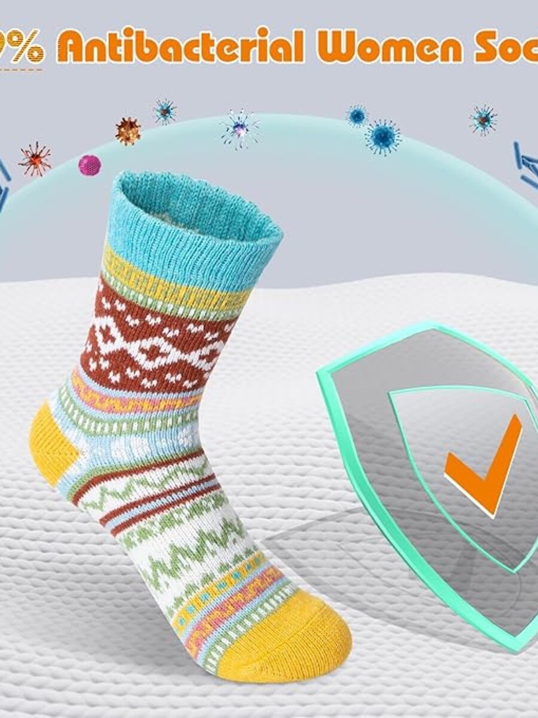 

EL REGALO Pack Of 5 Patterned Antibacterial Calf-Length Socks, Blue