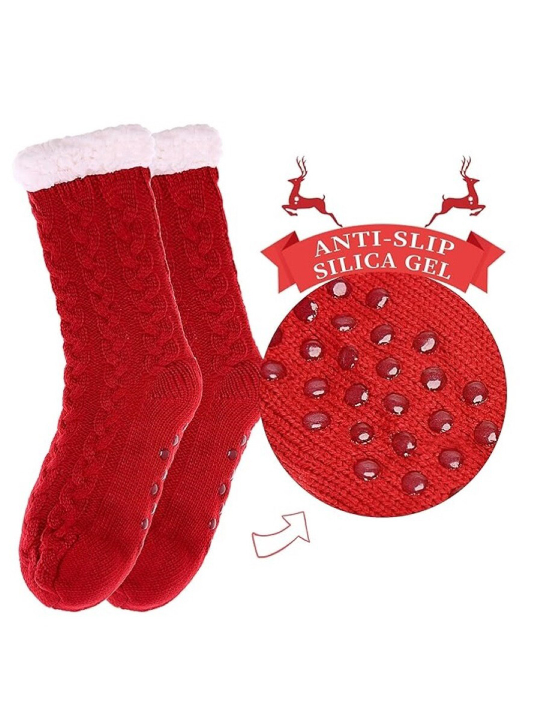 

EL REGALO Self-Design Anti-Slip Calf-Length Socks, Red