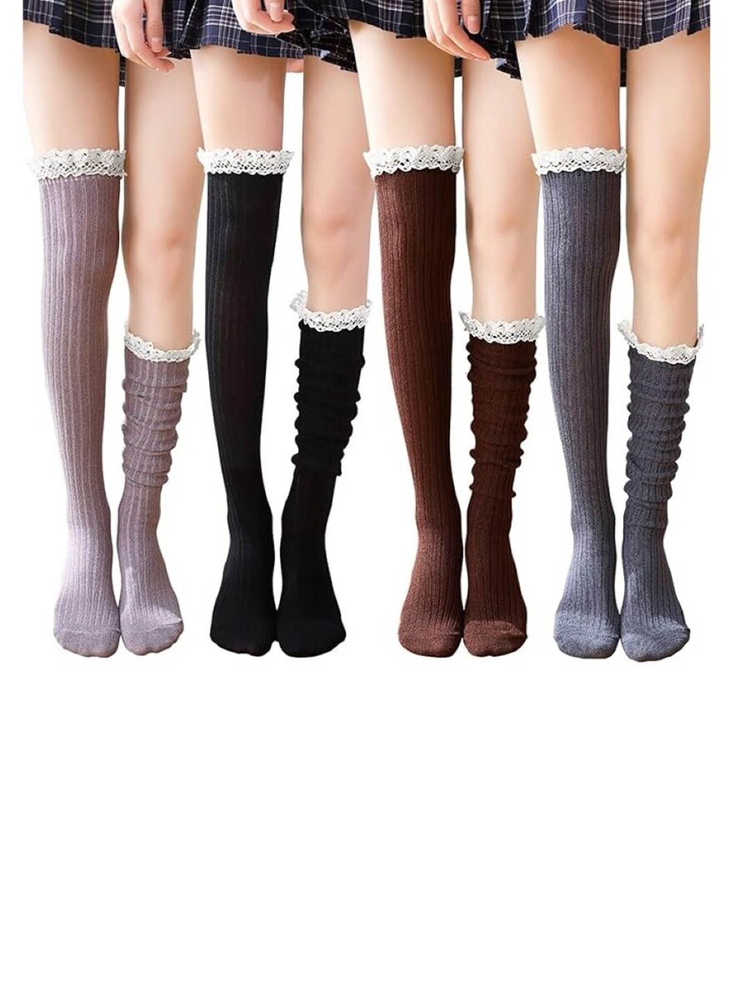 

EL REGALO Pack Of 4 Above Knee-Length Socks, Black
