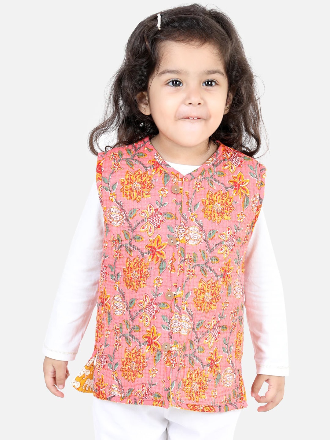 

BownBee Girls Floral Printed Lightweight Reversible Cotton Tailored Jacket, Yellow