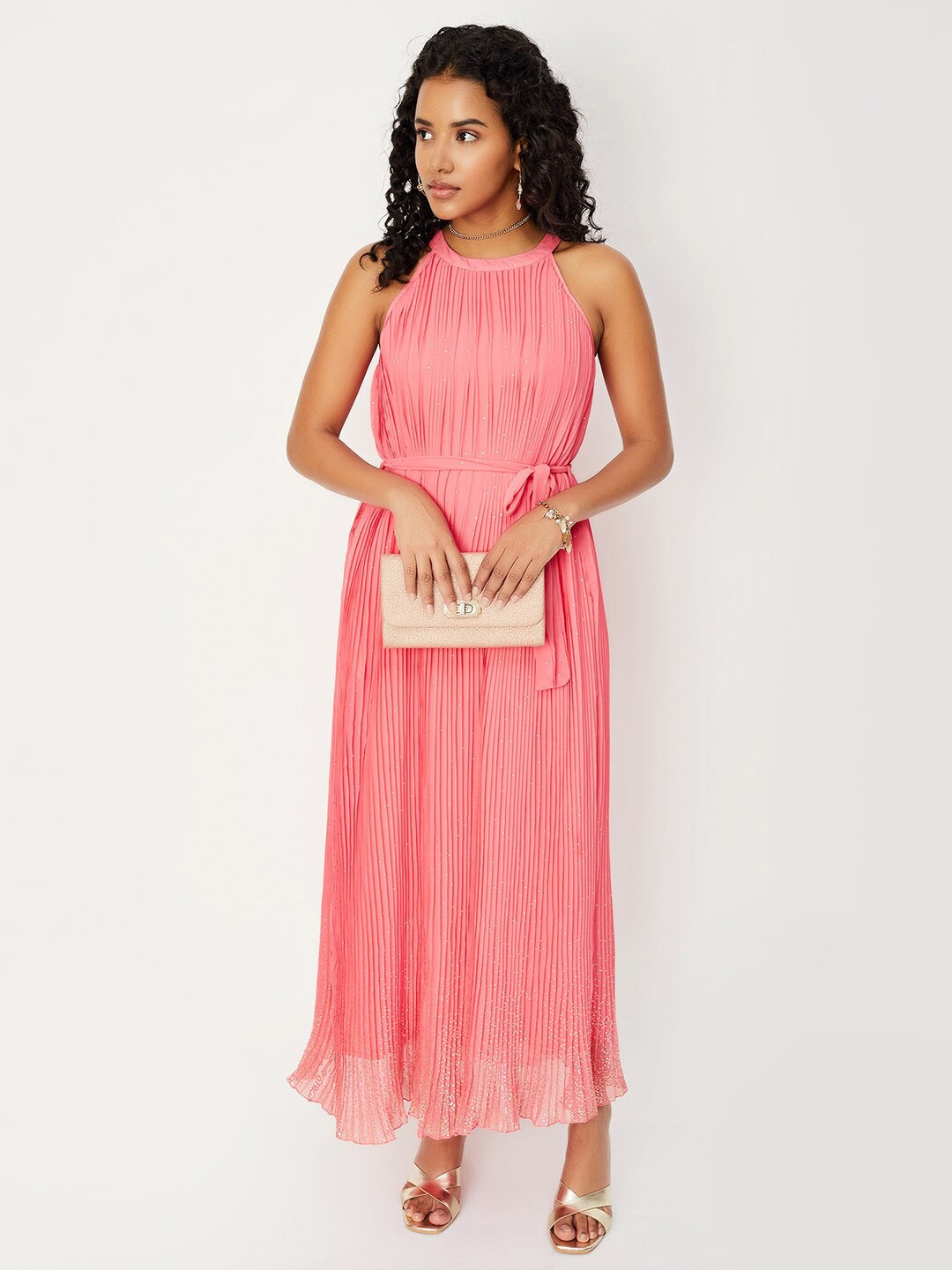 

max Halter Neck A-Line Maxi Dress, Pink