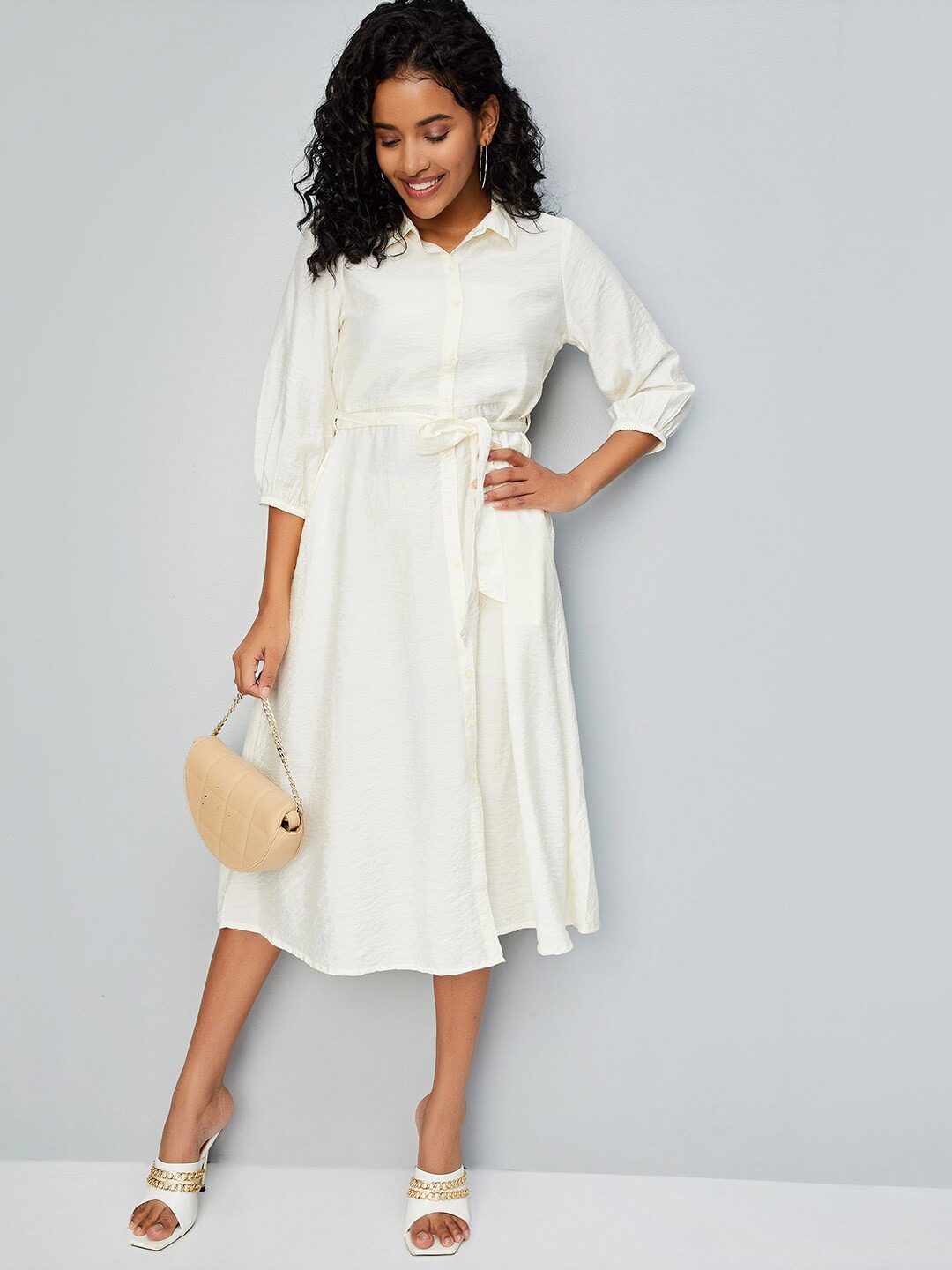 

max Shirt Collar A-Line Dress, Off white