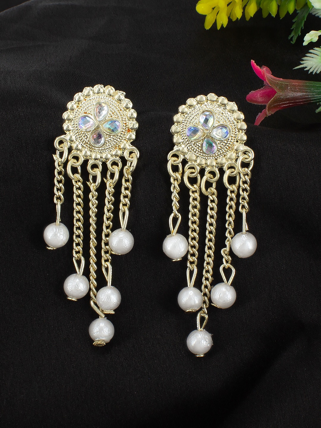 

PRIVIU Gold-Plated Contemporary Drop Earrings