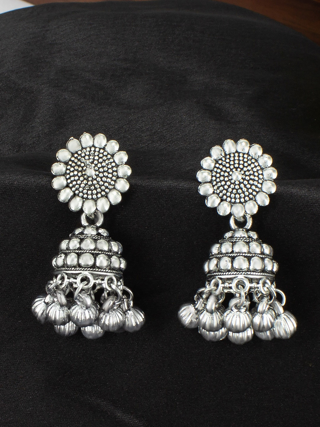 

PRIVIU Silver-Plated Dome Shaped Jhumkas