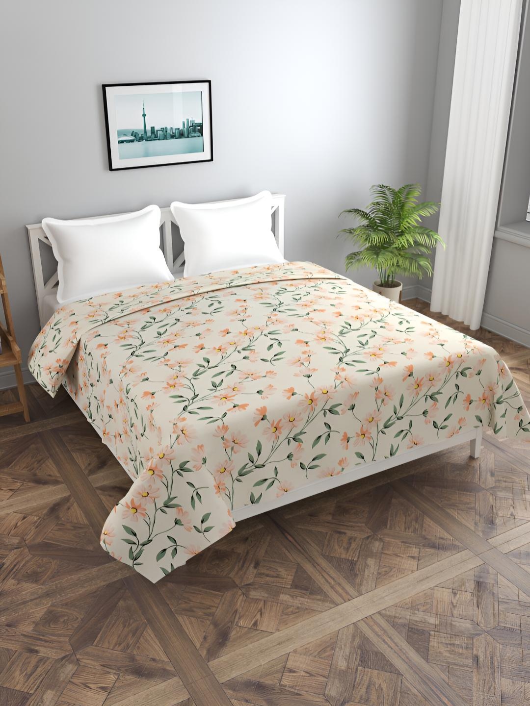 

BREVARD Cream & Orange Floral Printed Double Queen Duvet Cover