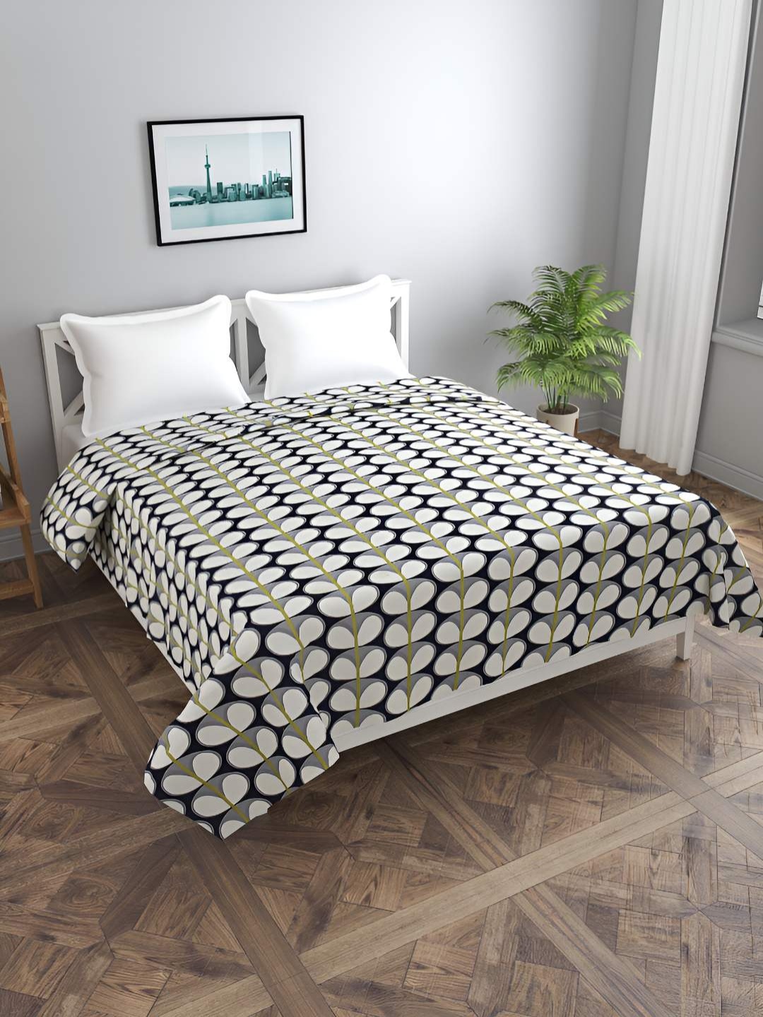 

BREVARD White & Blue Printed Double Queen Duvet Cover