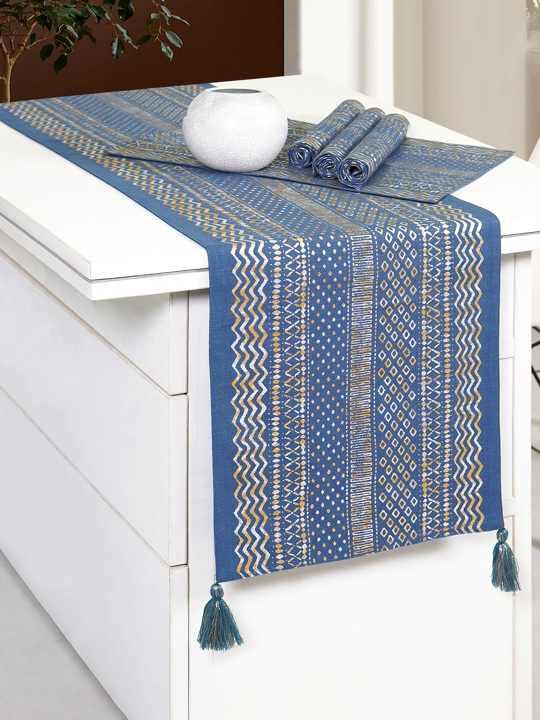 

Ode & Cleo 6 Pieces Printed Rectangular Table Mat, Blue