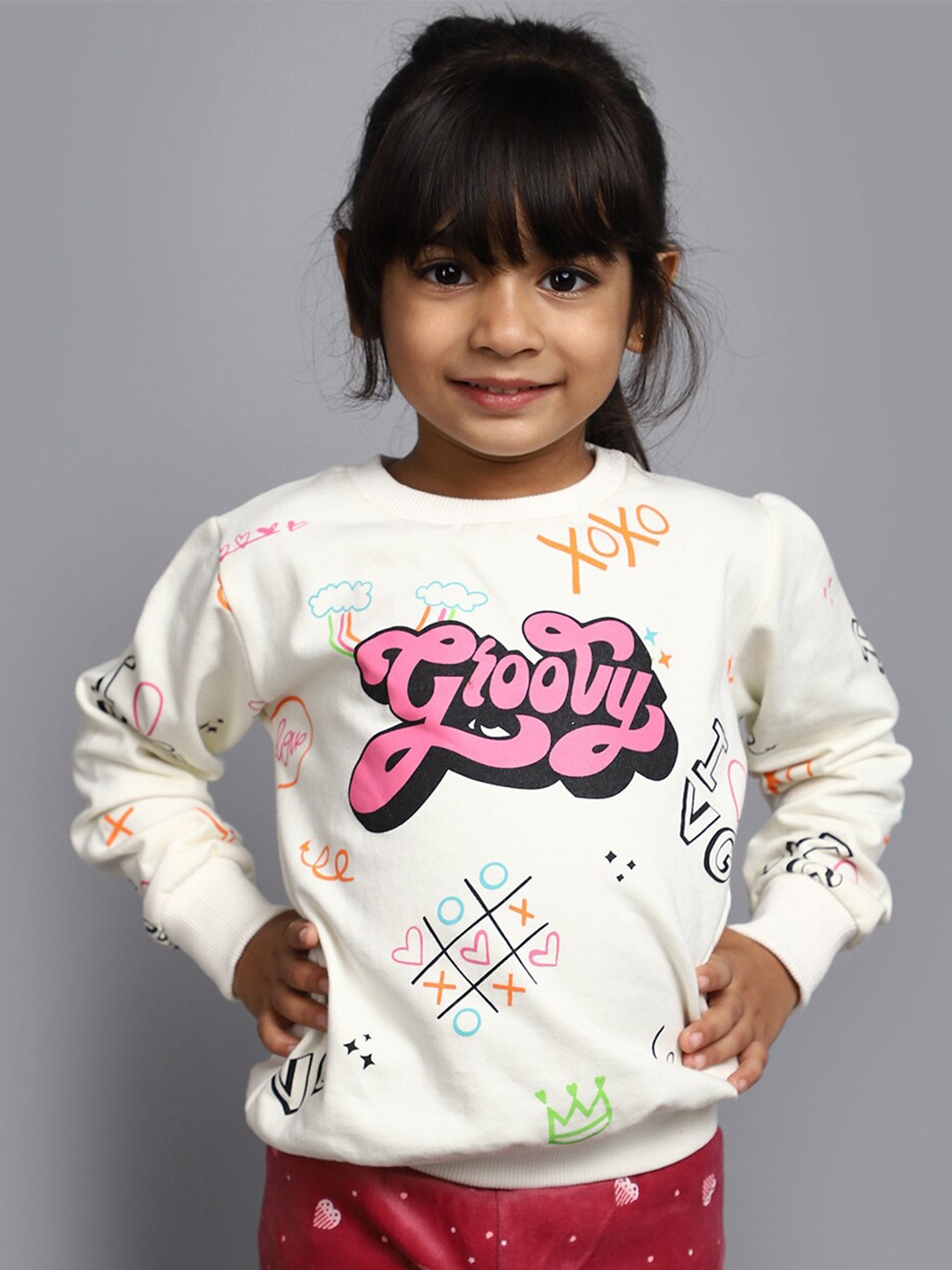 

V-Mart Girls Typography Printed Sweatshirt, Off white