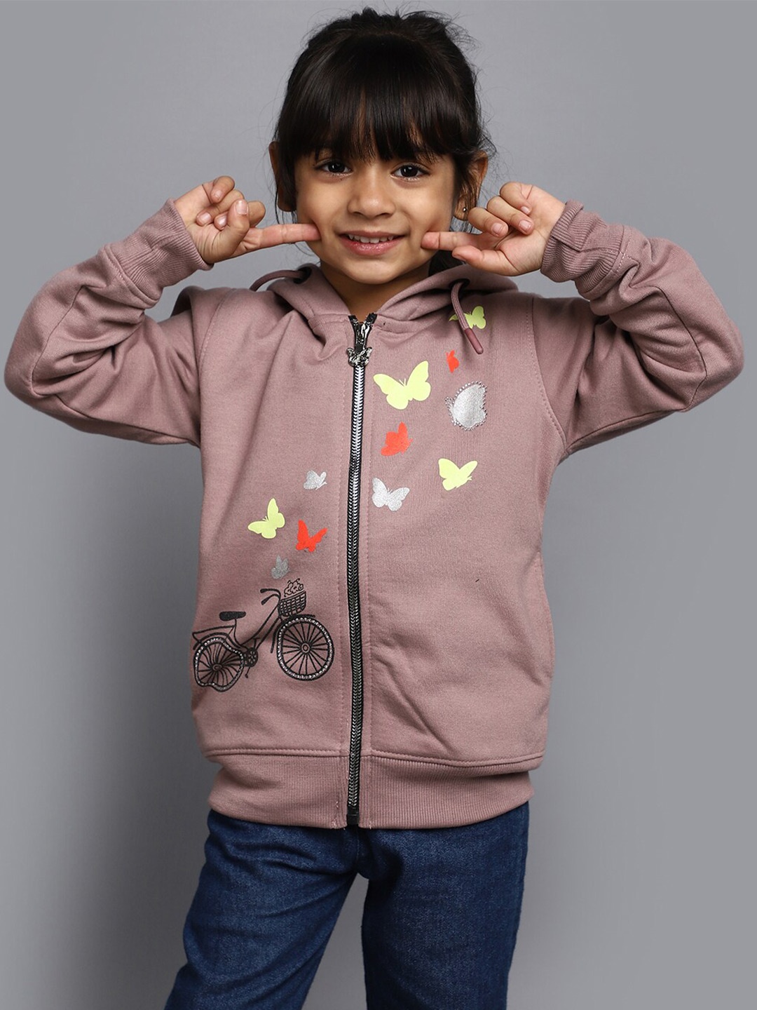 

V-Mart Girls Graphic Printed Hooded Cotton Fleece Pullover, Mauve