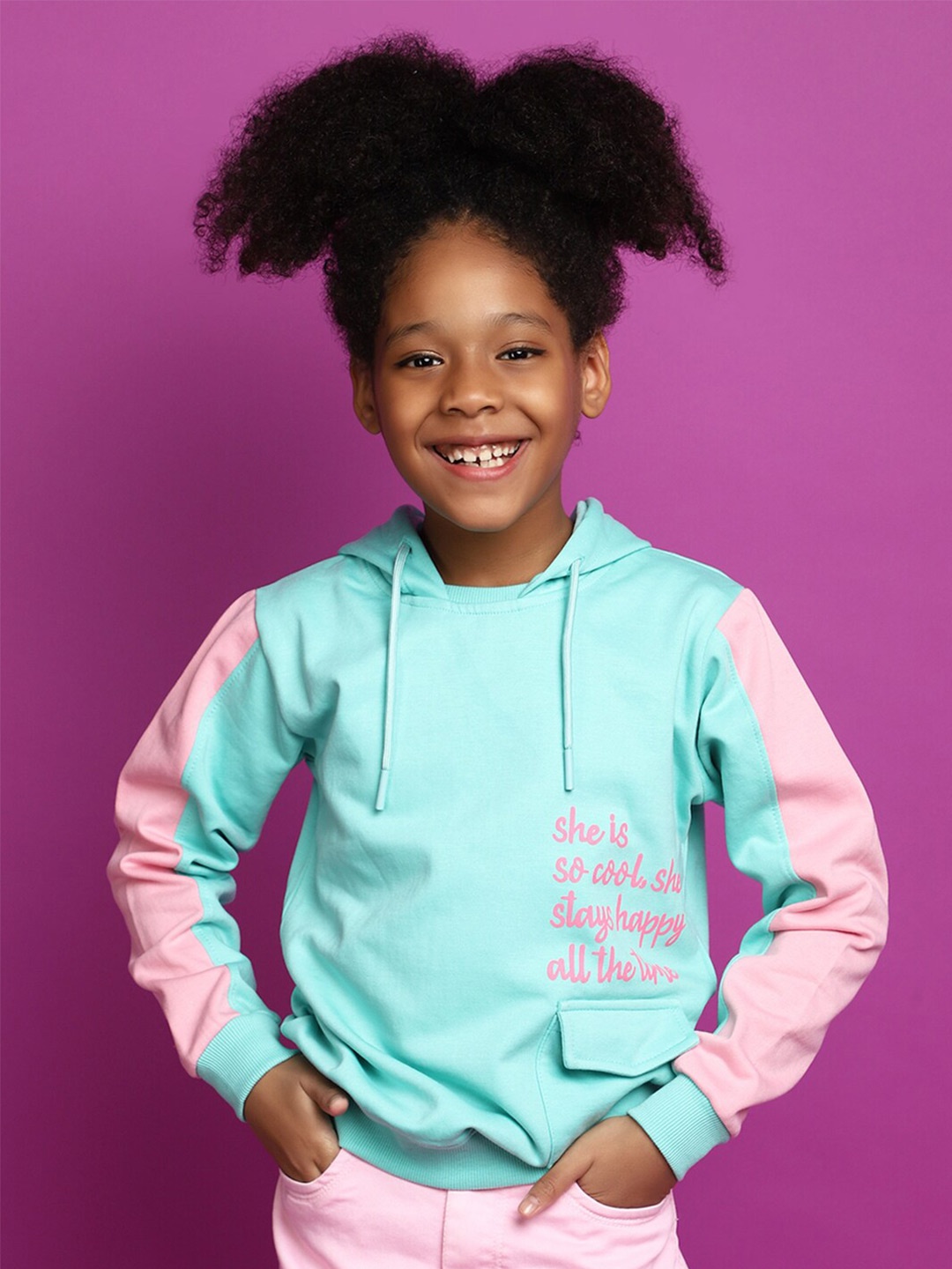 

V-Mart Girls Colourblocked Hooded Sweatshirt, Blue