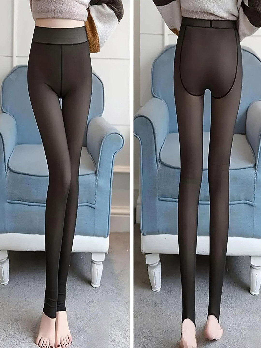 

Hill Islands Luxe Dual Tone Winter Fur Fleece Leggings, Black