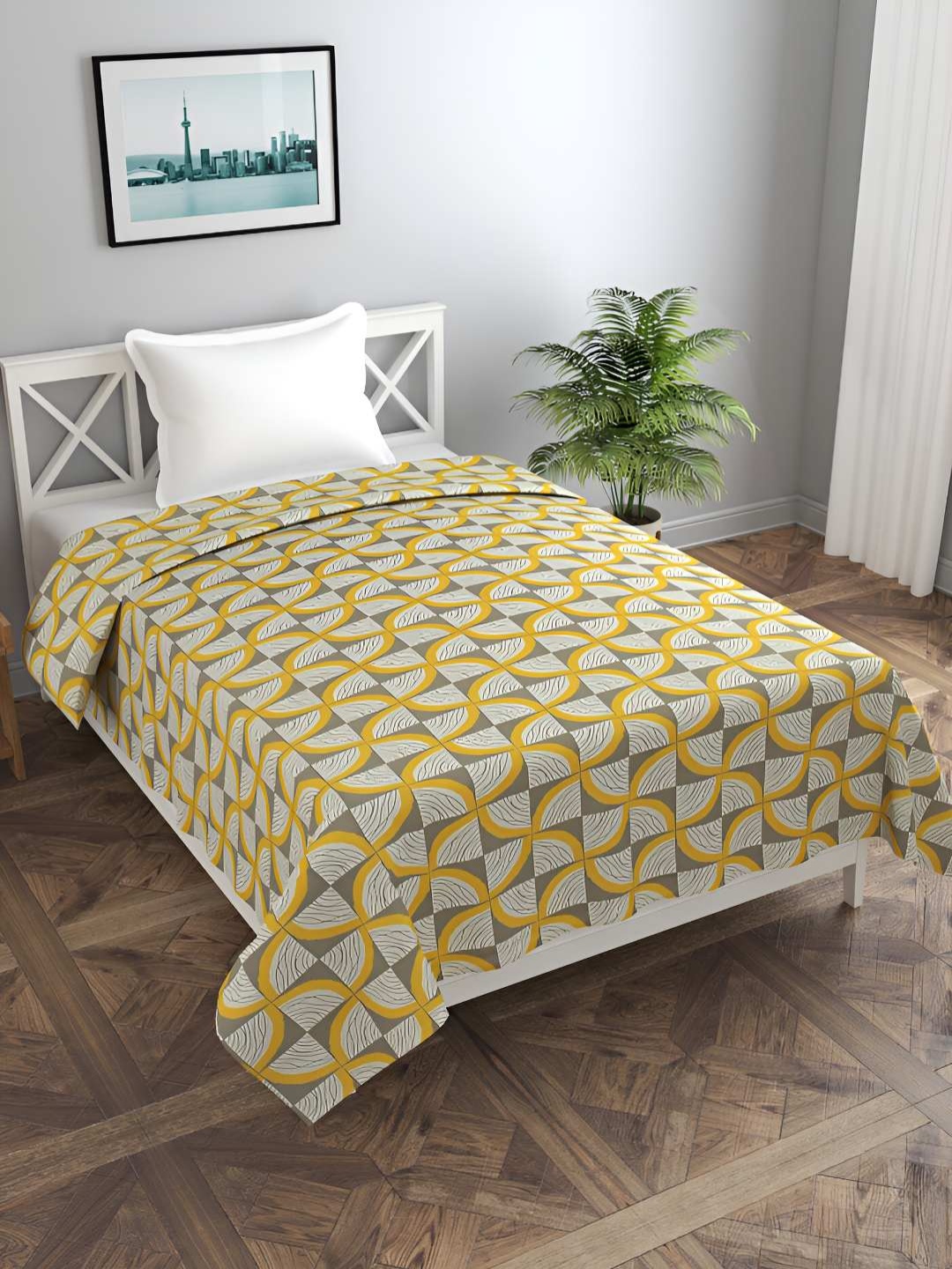 

BREVARD Yellow & Grey Geometric Printed Single Duvet Cover