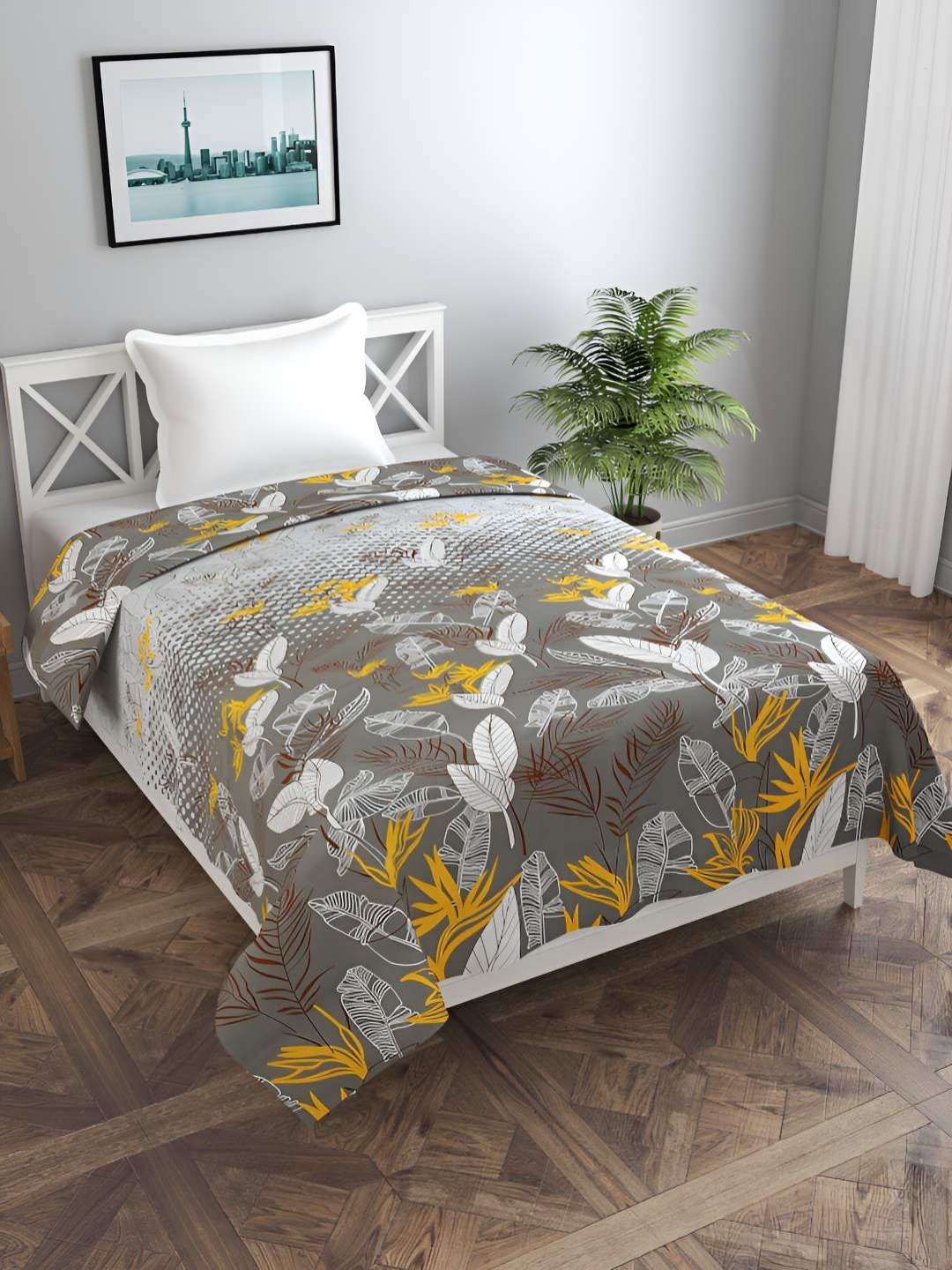 

BREVARD Charcoal & Yellow Floral Printed Single Duvet Cover