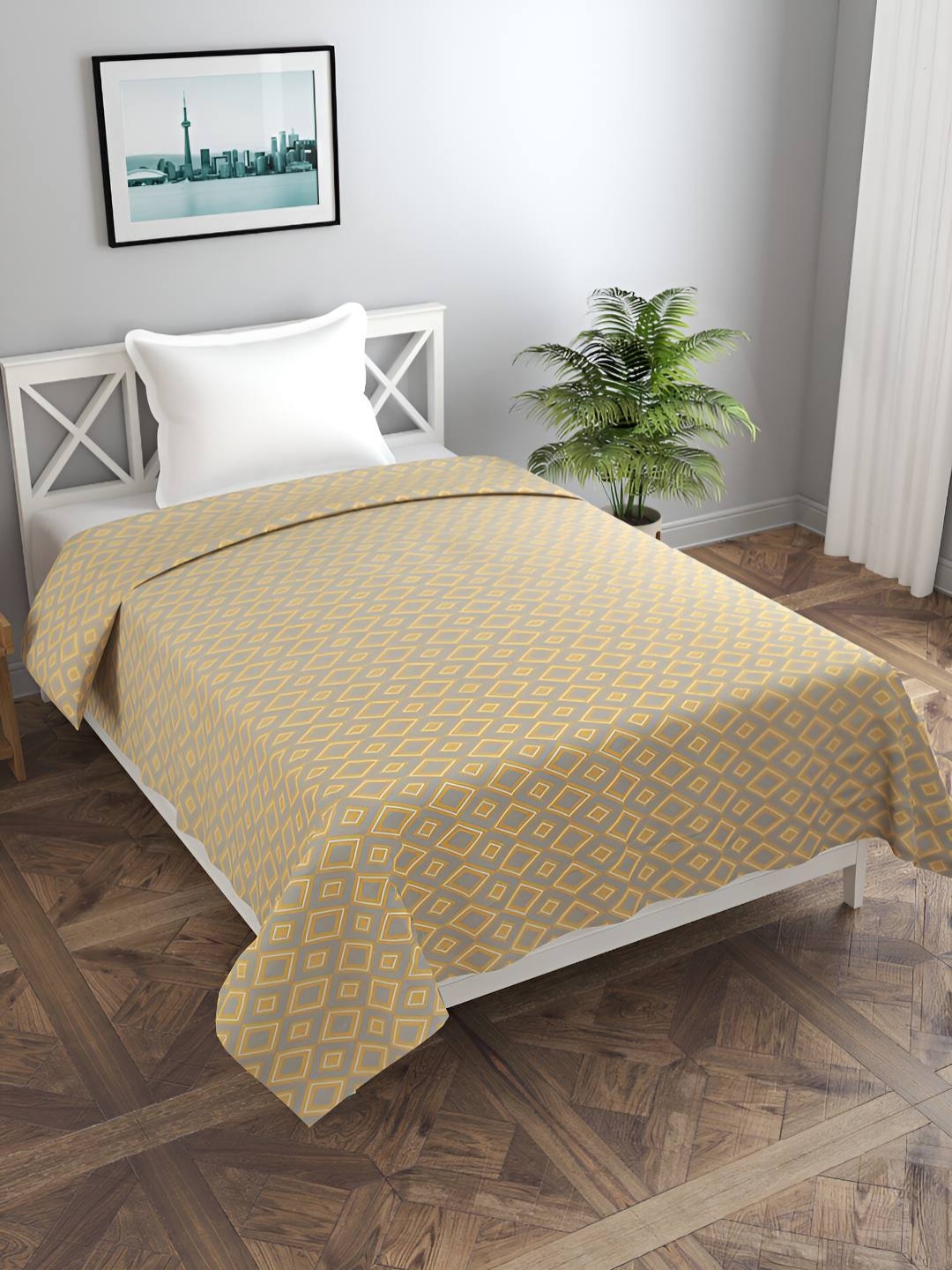 

BREVARD Yellow & Grey Geometric Printed Single Duvet Cover, Beige