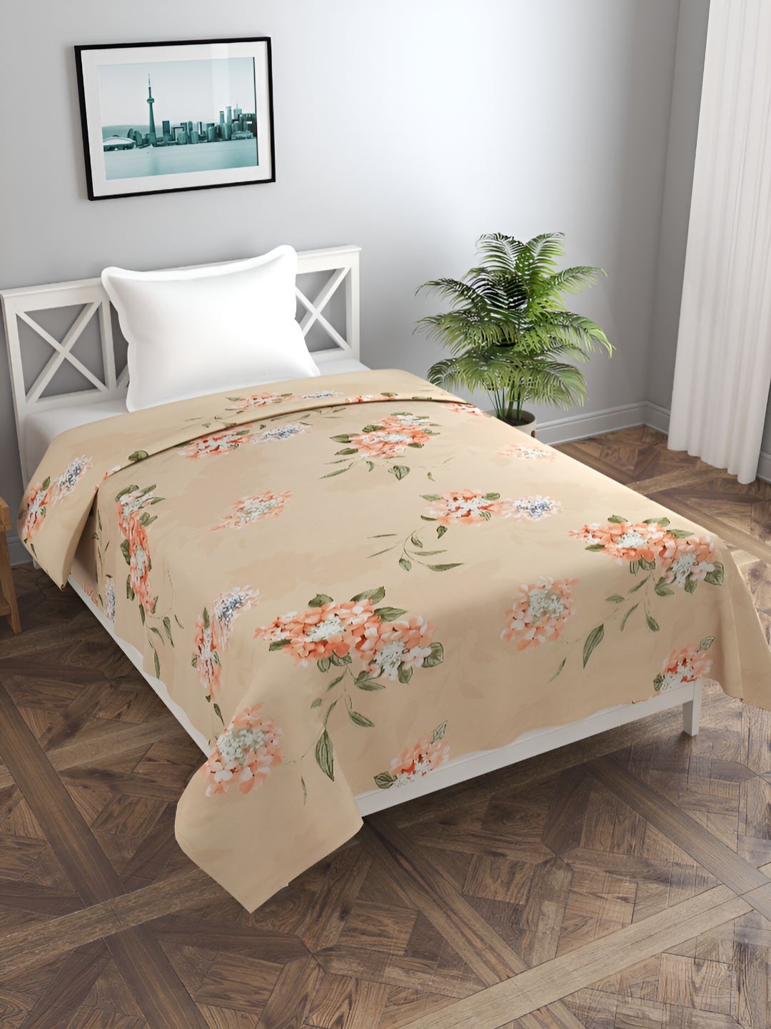 

BREVARD Peach-Coloured & Green Printed Single Bed Duvet Cover