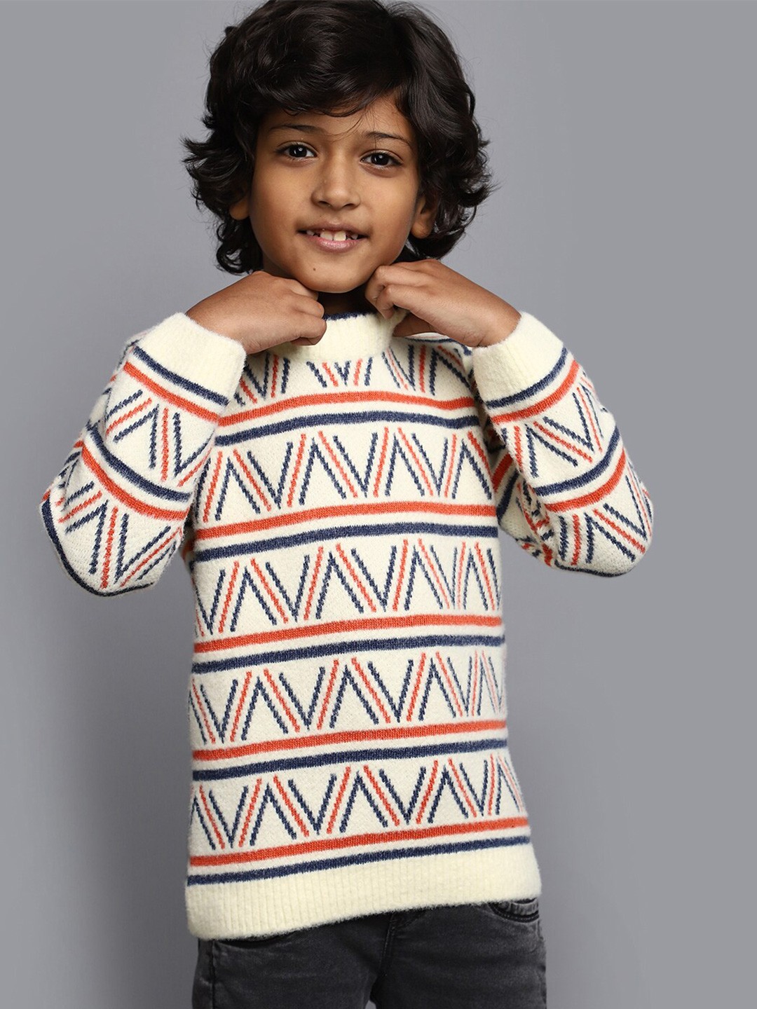 

V-Mart Boys Geometric Printed Long Sleeves Pullover Sweater, Cream