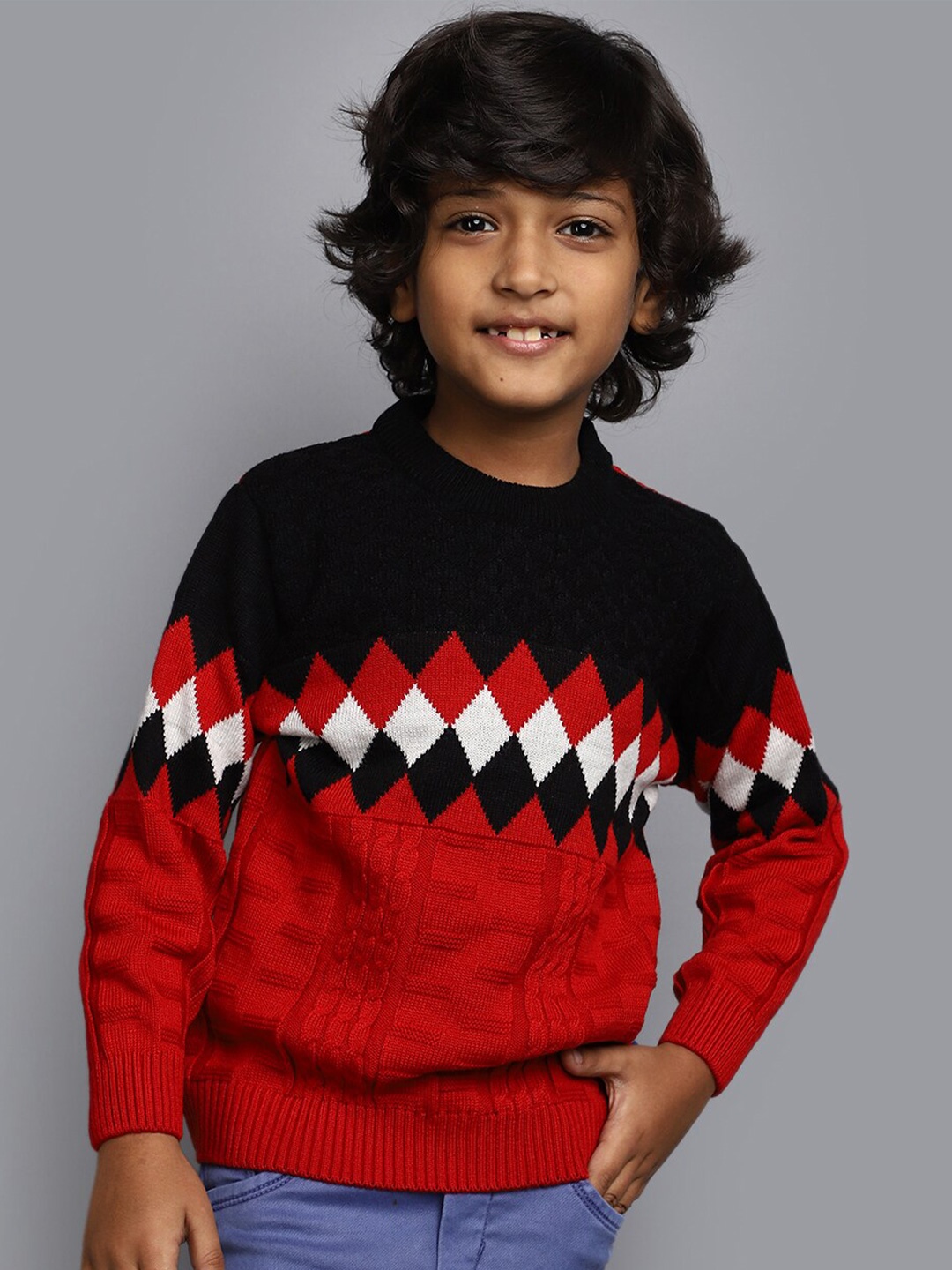 

V-Mart Boys Geometric Printed Long Sleeves Cotton Pullover, Red