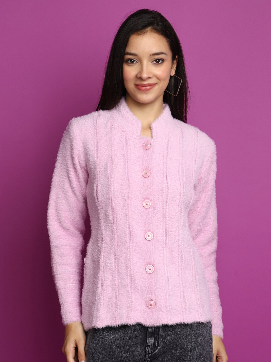 

V-Mart Self Designed Fuzzy Cotton Cardigan, Pink