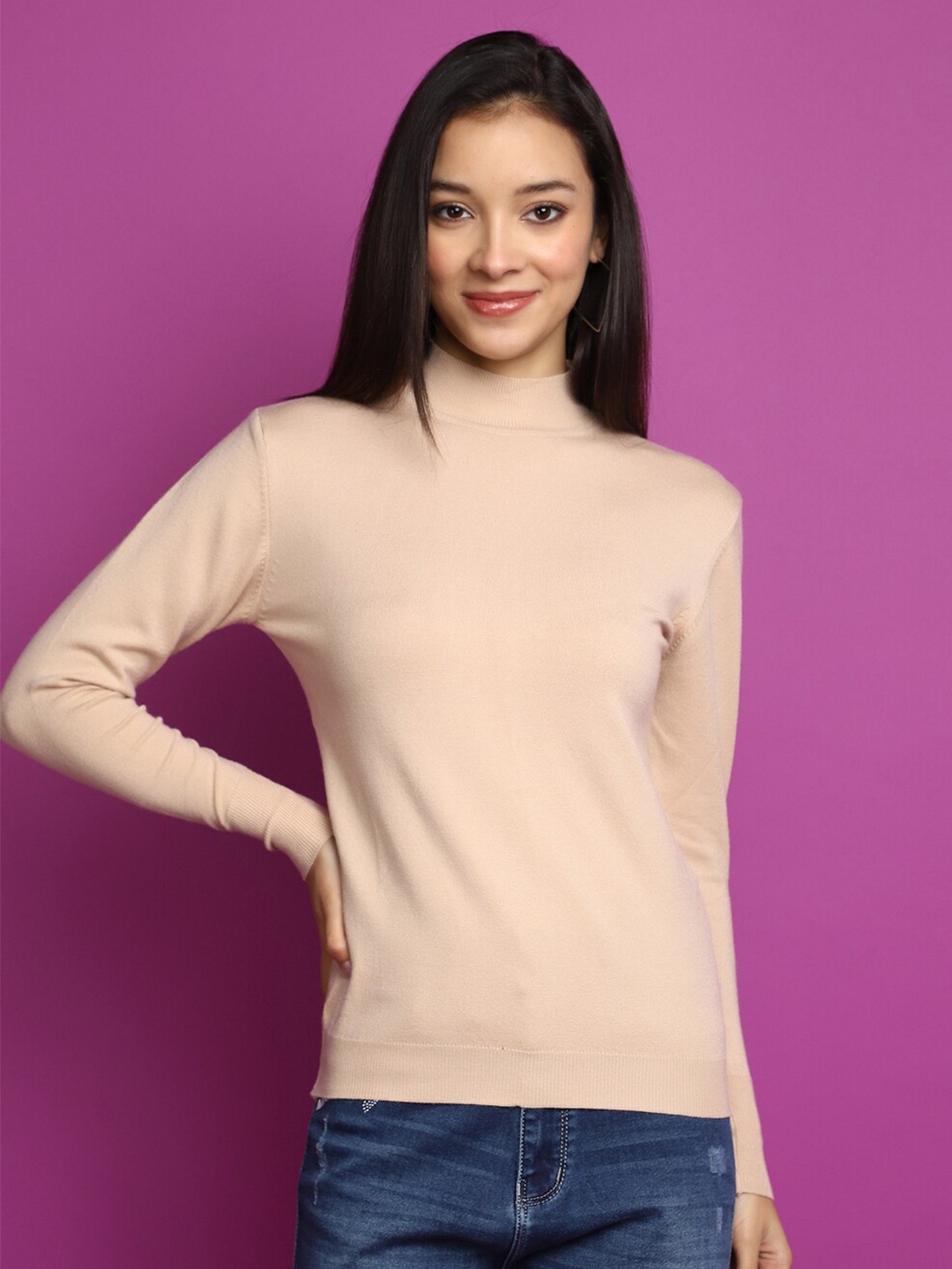 

V-Mart Ribbed Turtle Neck Pullover, Beige