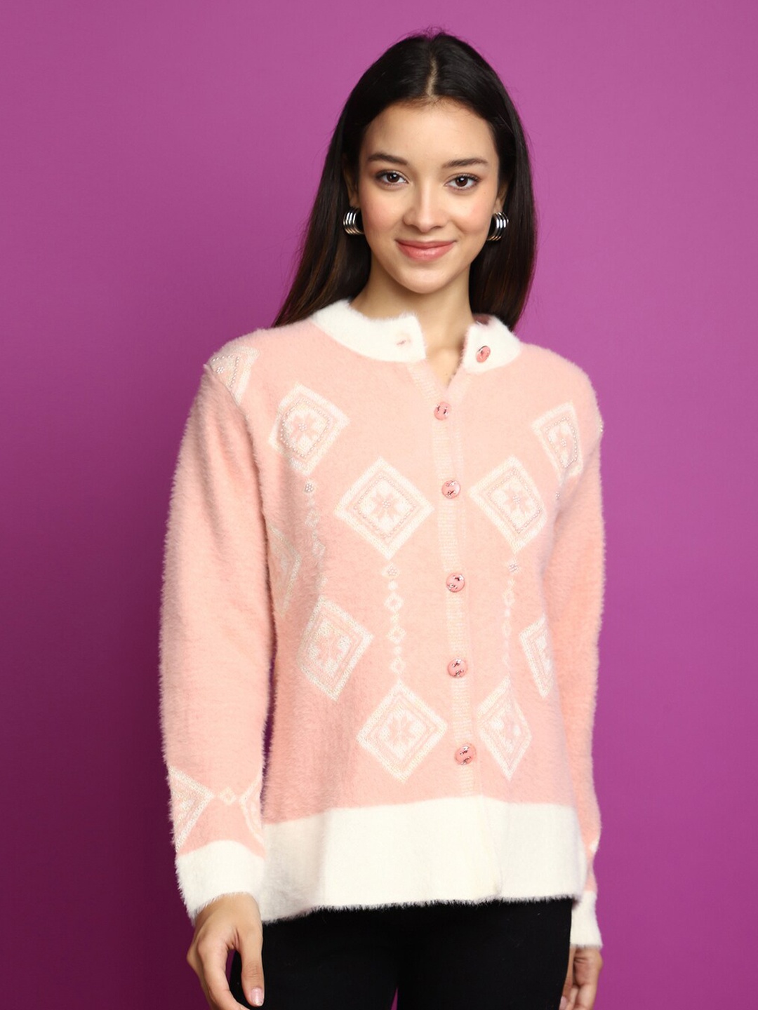 

V-Mart Self Design Cotton Cardigan, Pink