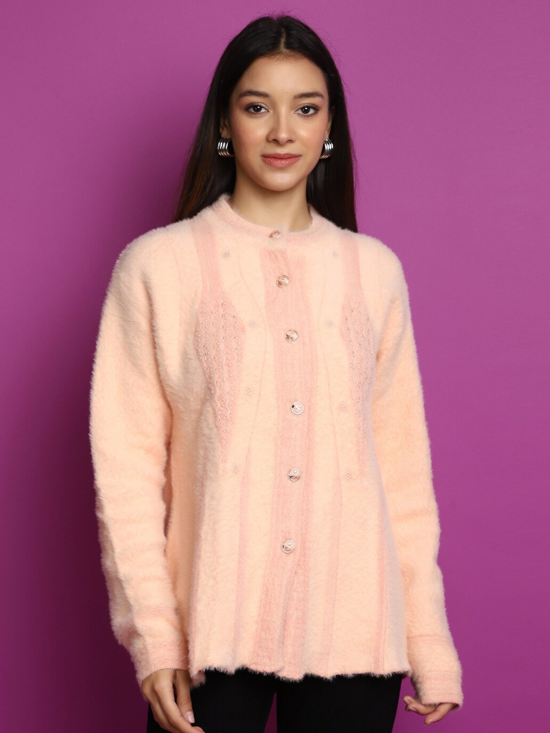 

V-Mart Self Design Long Sleeves Cardigan, Pink