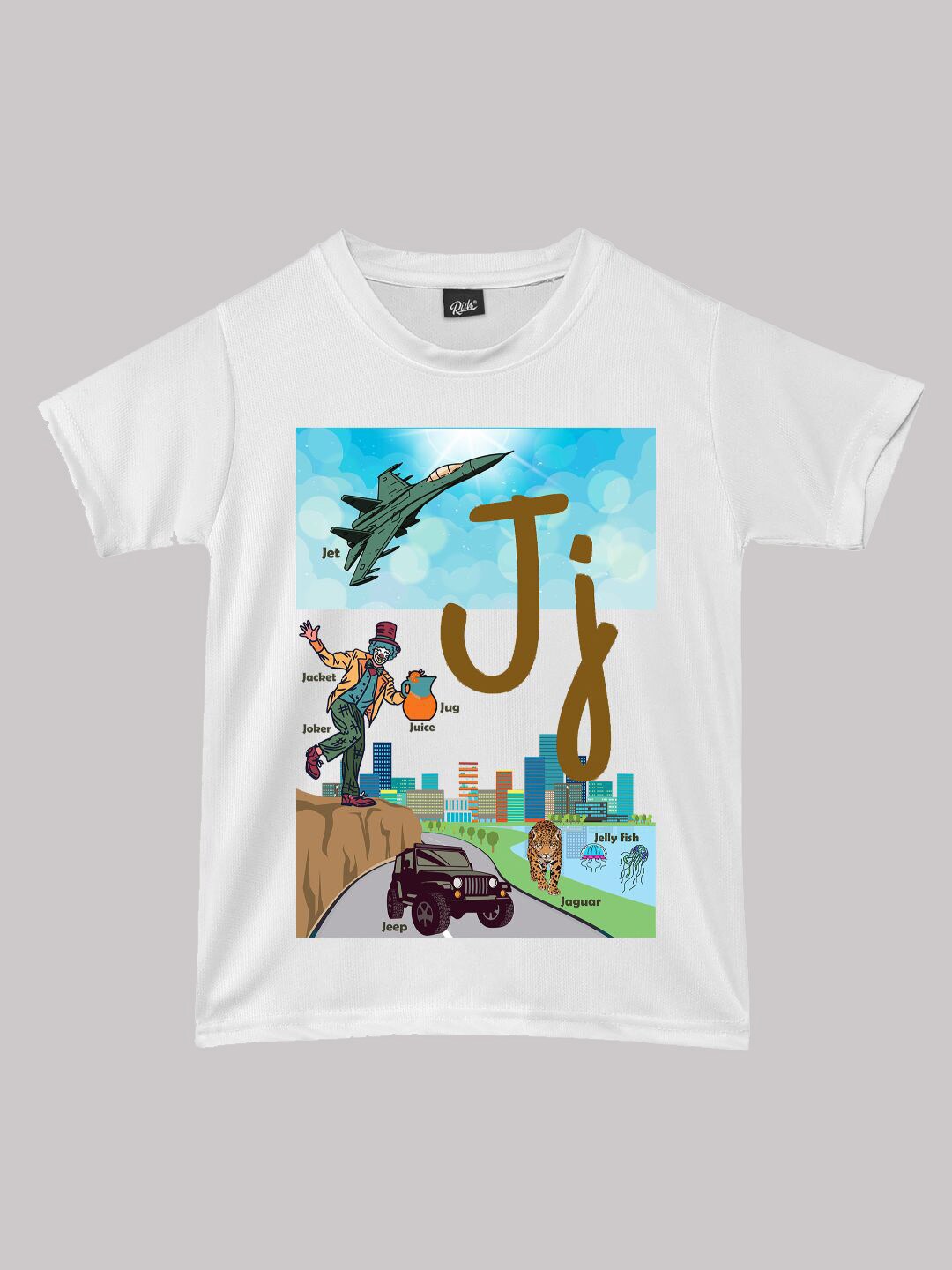 

RISH Boys Alphabet J Educational Graphic Printed Short Sleeves T-shirt, White