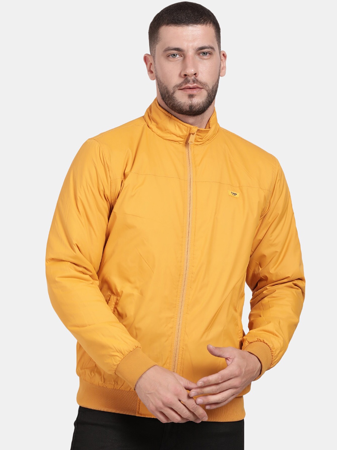 

t-base Mock Collar Long Sleeves Windcheater Bomber Jacket, Mustard
