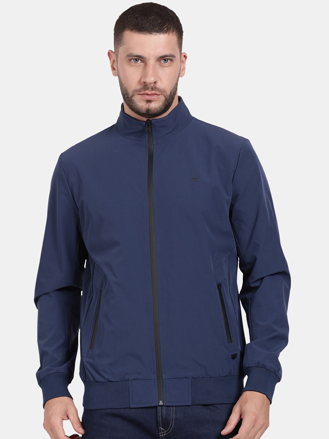 

t-base Mock Collar Lightweight Open Front Jakcet, Blue