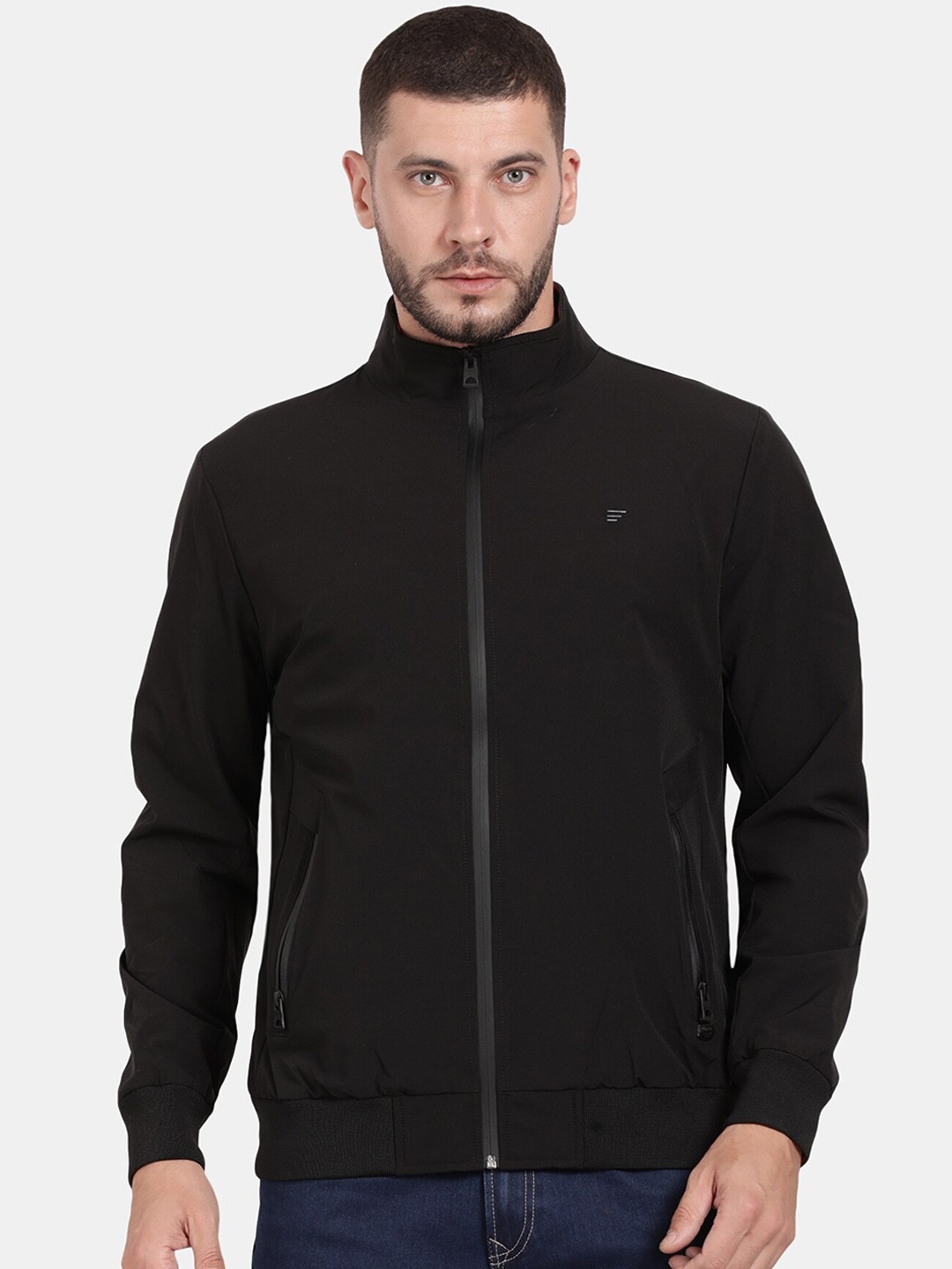 

t-base Mock Collar Lightweight Open Front Jakcet, Black