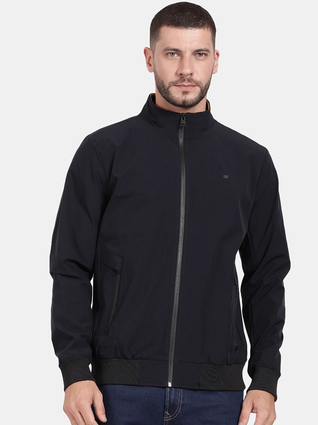 

t-base Stand Collar Windcheater Cotton Bomber Jacket, Navy blue