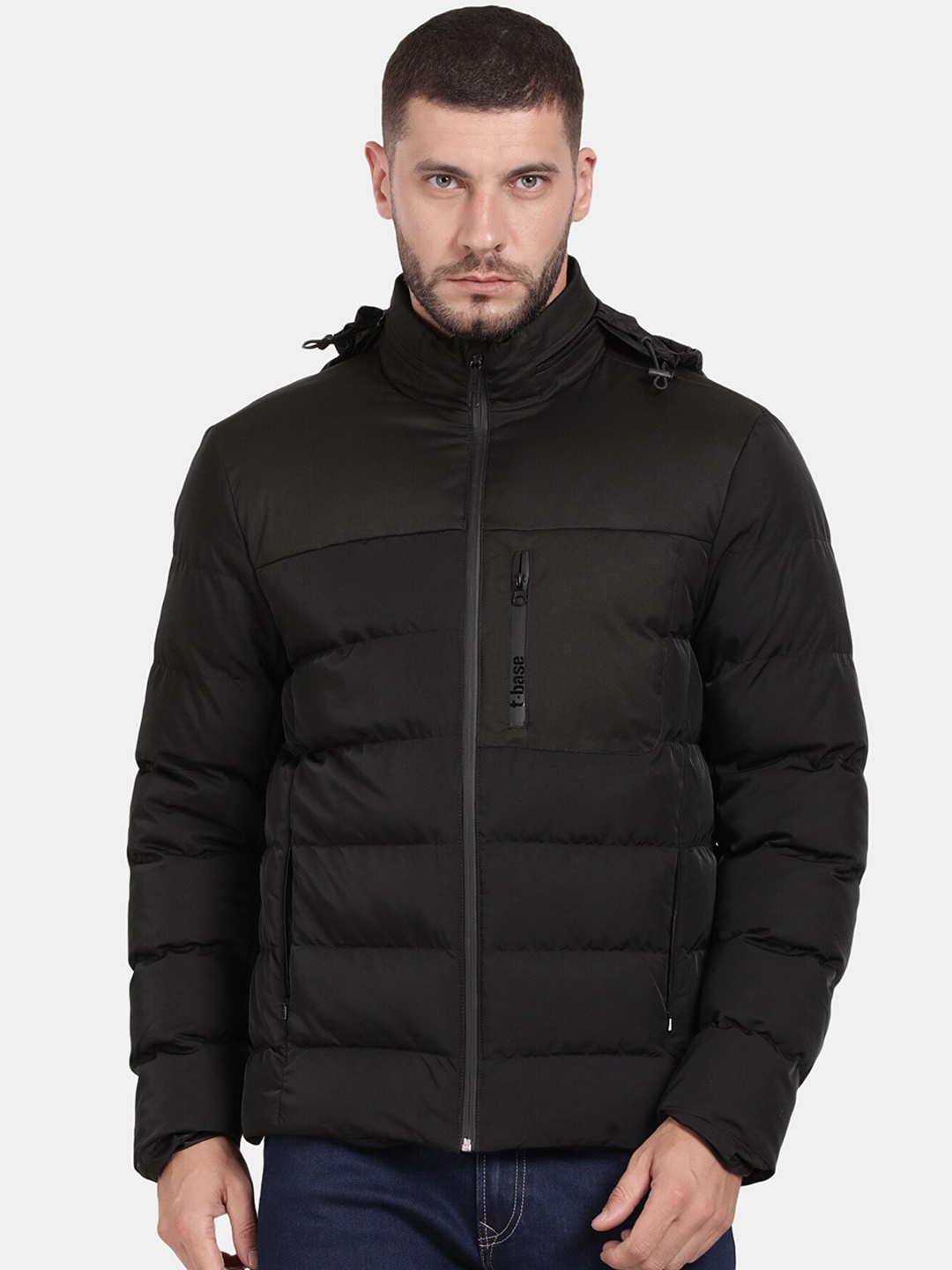 

t-base Mock Collar with Detachable Hooded Insulator Puffer Jacket, Black